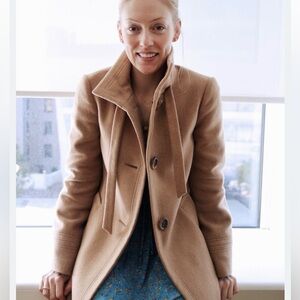 J.Crew Wool Cashmere Carrie Camel Flared Tie Neck Coat